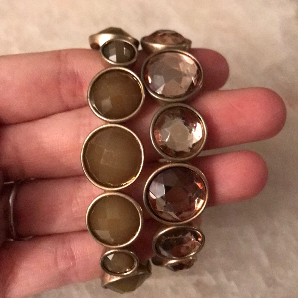 Brown/tan and pink clear stoned bracelet set